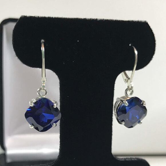 GORGEOUS 10ctw Cushion Cut Sapphire Earrings Lab Grown Sapphires - Picture 2 of 5